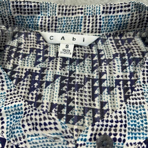 Cabi Astor Geometric Print Blue Blouse Cap Sleeve 735 Women's Small Lighweight - Picture 2 of 6
